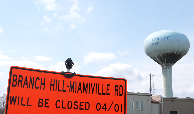 Road closure sign in Miami Township