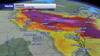 Wildfire smoke on Thursday afternoon