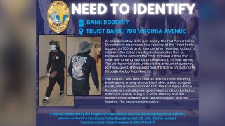 A man is wanted after a Truist Bank in Fort Pierce was robbed on Oct. 23, 2025.