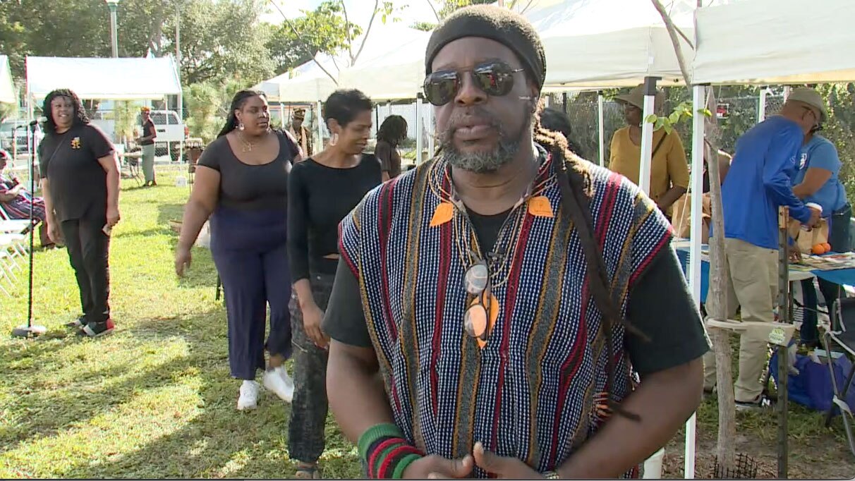Akbar James Watson explains the significance of Kwanzaa during an event held in Delray Beach on Dec. 26, 2023.