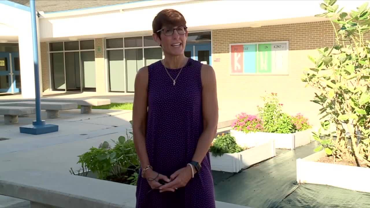New Horizons Elementary School Principal Dana Pallaria talks about the newly renovated media center in Wellington. Aug. 29, 2023