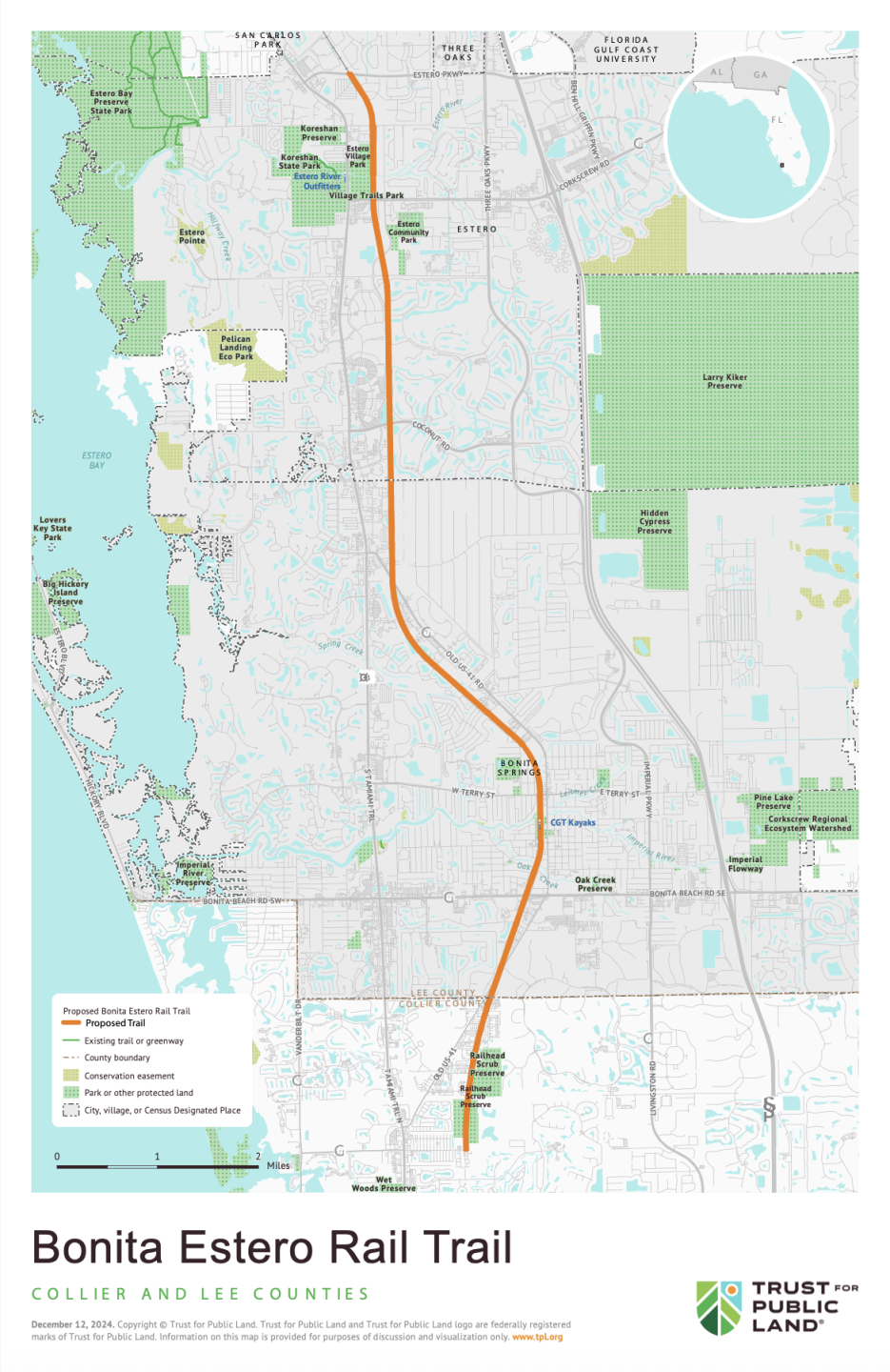 The proposed path of the Bonita Estero Rail Trail.