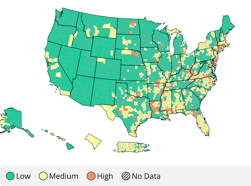 COVID-19 Community Levels calculated on Jan. 19, 2023.