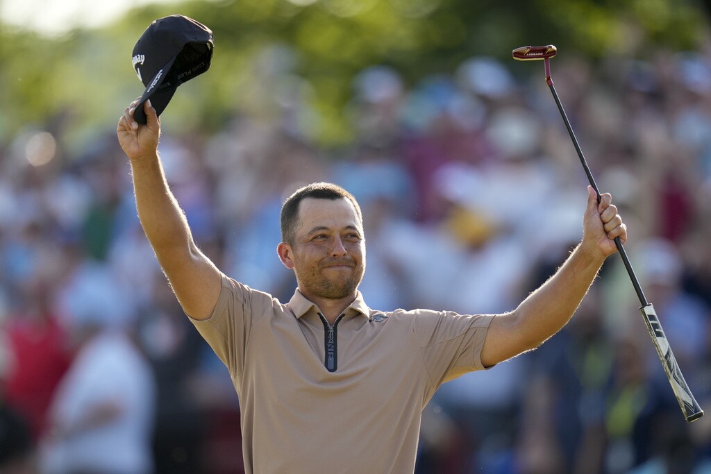 Xander Schauffele celebrates after winning the PGA Championship golf tournament.