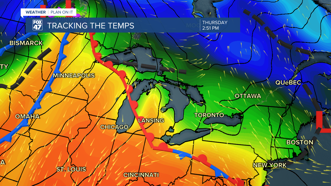 A warm front advances north through our neighborhoods which could allow for an isolated thunderstorm during the afternoon hours