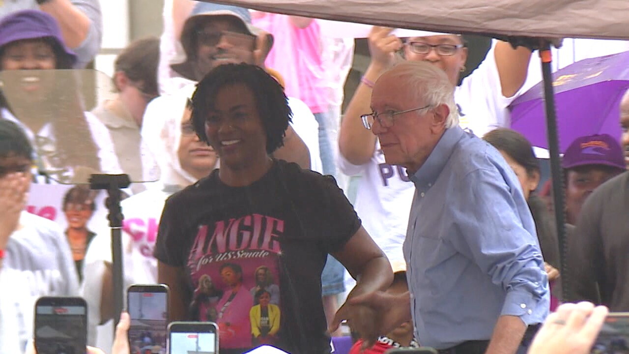 Sen. Sanders and Angie Nixon at a rally in Tampa