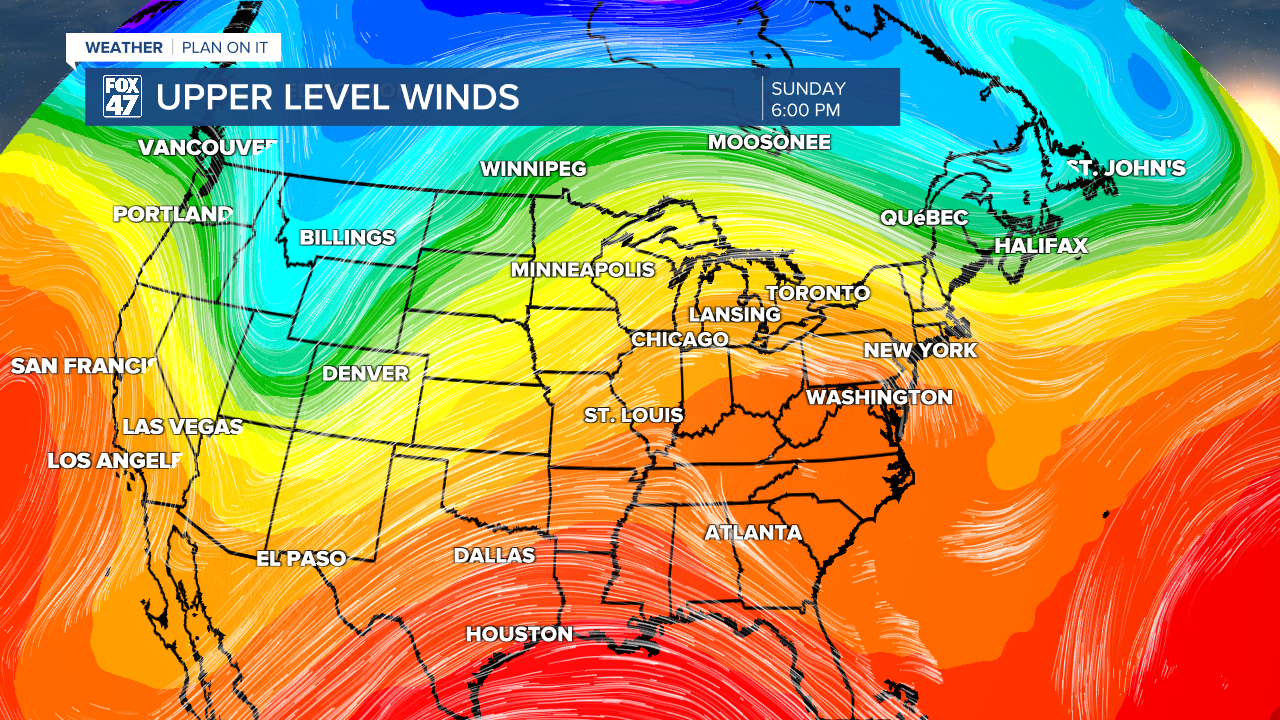 Upper level winds aid in warming Michigan beginning this weekend with highs forecast in the 80's
