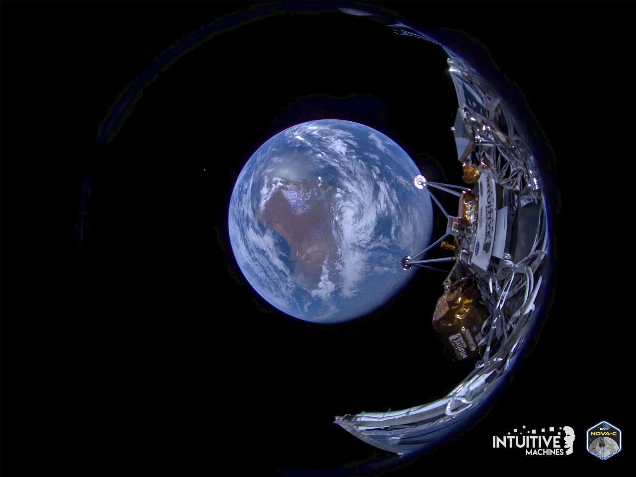 Intuitive Machines Odysseus lunar lander with Earth in background, Feb. 16, 2024