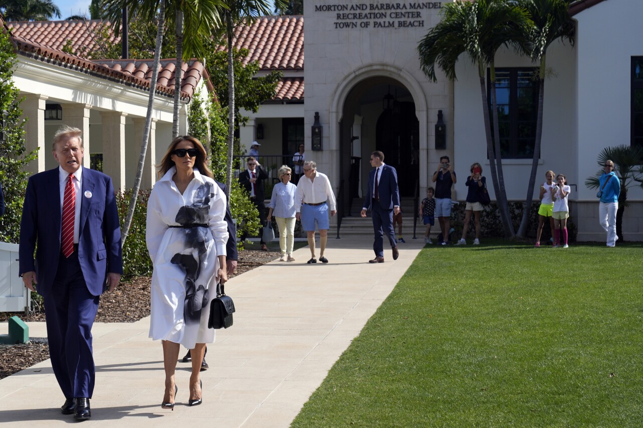 Donald Trump and Melania Trump leave Morton and Barbara Mandel Recreation Center after voting in Palm Beach, March 19, 2024