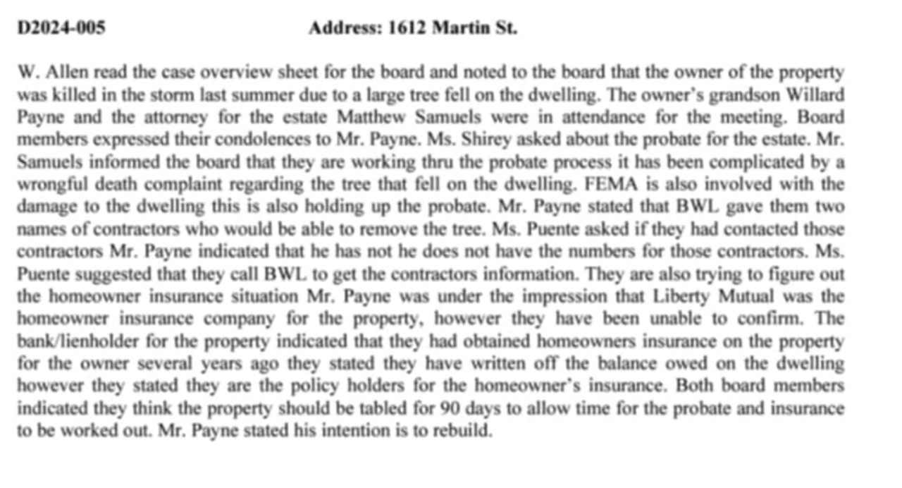 Note from meeting minutes