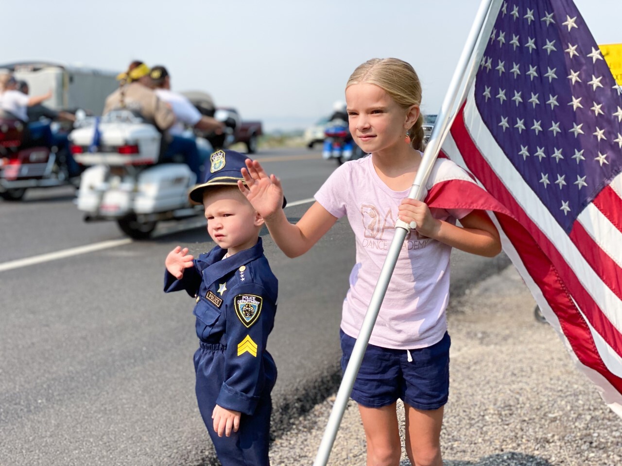 Boy dressed as police officer