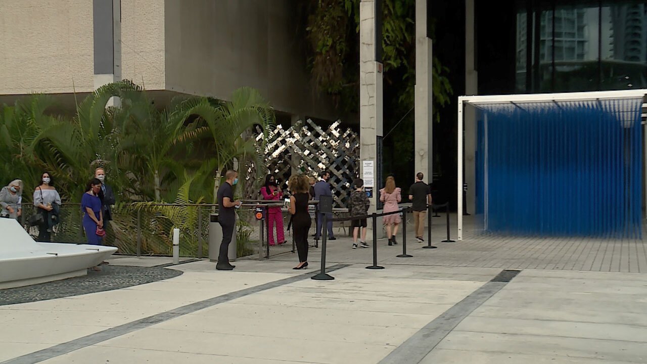 Undecided voters file into the Joe Biden town hall in Miami on Oct. 5, 2020.