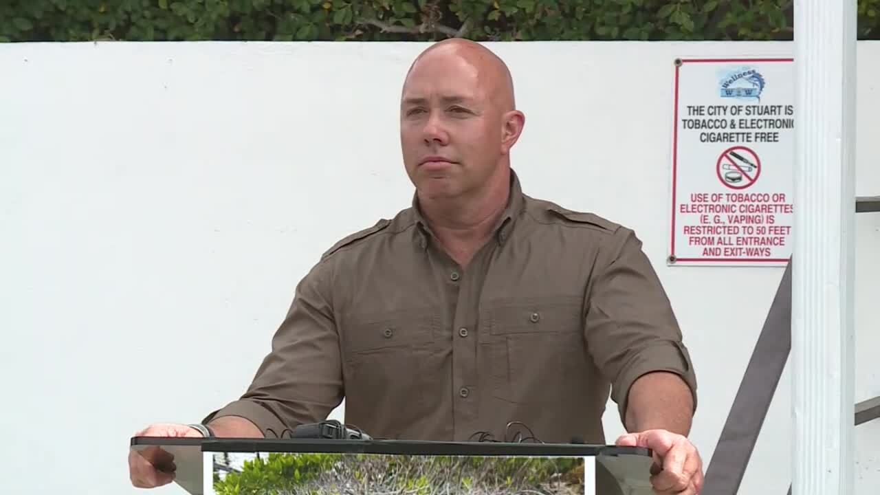 U.S. Rep. Brian Mast, R-Florida, speaks about Lake Okeechobee water discharges during a news conference in Stuart on March 28, 2024.jpg