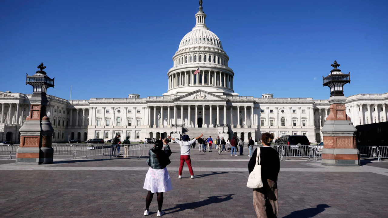 Visitors arrive at the U.S. Capitol, Friday, Oct. 10, 2025, in Washington.