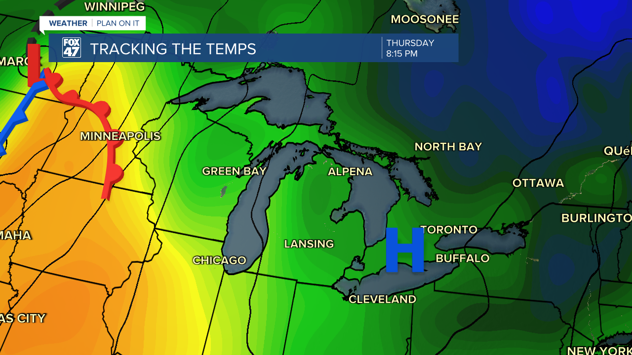 As high pressure tracks east, southerly winds will warm our neighborhoods ahead of shower and storm potential