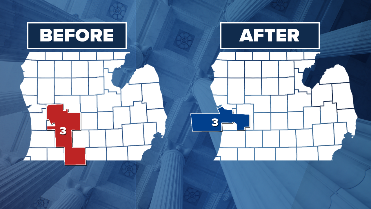 Michigan's 3rd Congressional District before and after redrawing