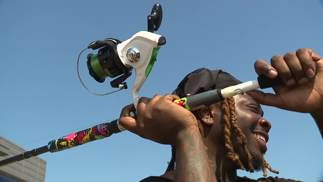 Michael Lewis casts off near the Rock and Roll Hall of Fame in Downtown Cleveland.