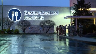 The Ohio National Guard arrives at the Greater Cleveland Food Bank on Monday, March 23.