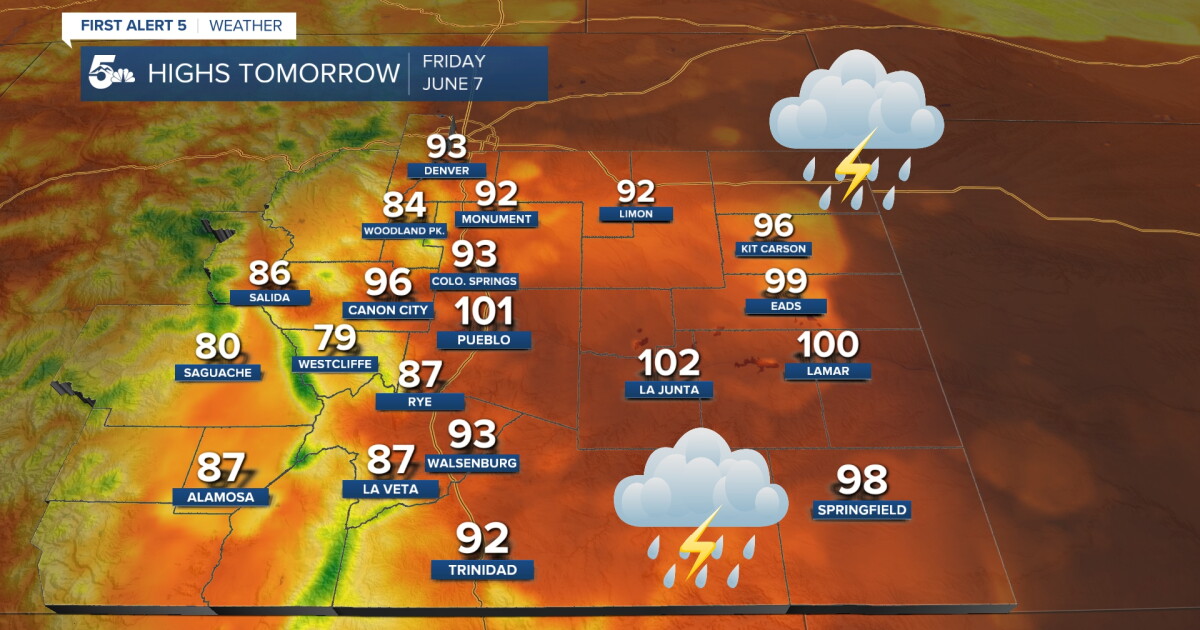 Very hot Friday with afternoon thunderstorms ahead of a stormy weekend