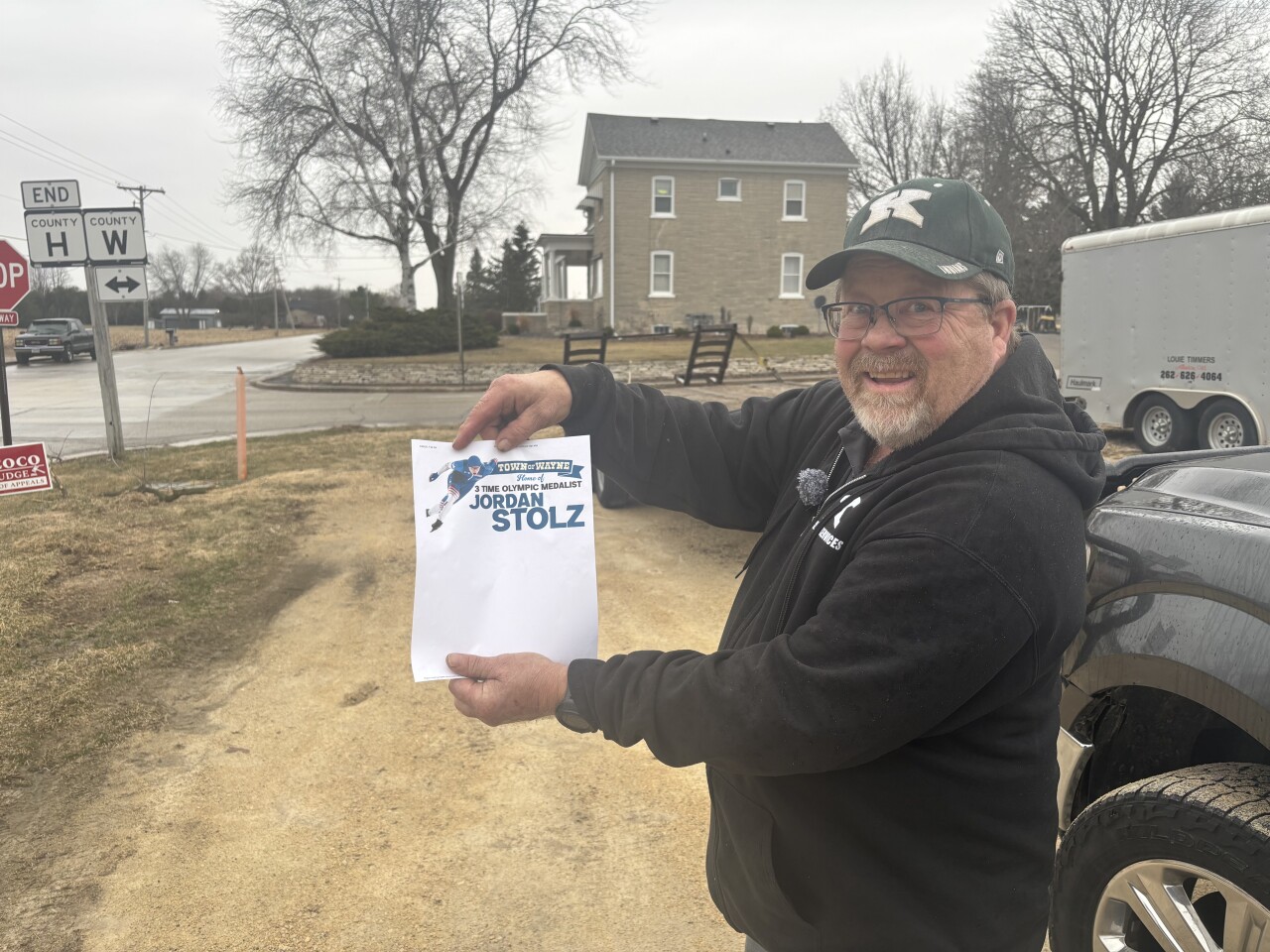 Chuck "Chucker" Dreher is building a sign to honor Jordan Stolz in the Town of Wayne