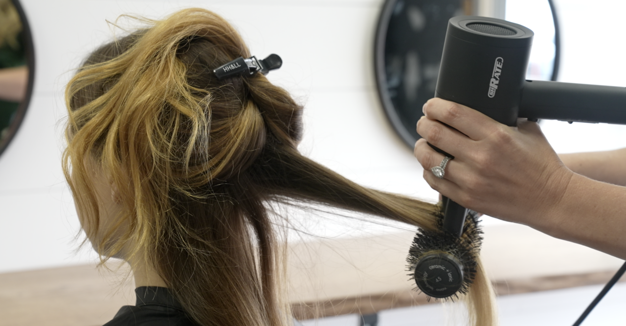 Blow drying hair 