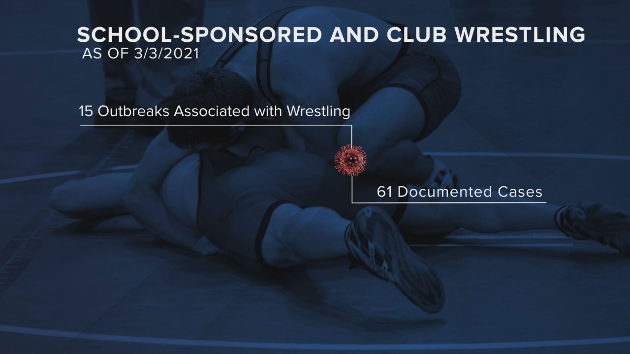 Information from CDPHE's release regarding COVID test requirements for state wrestlers