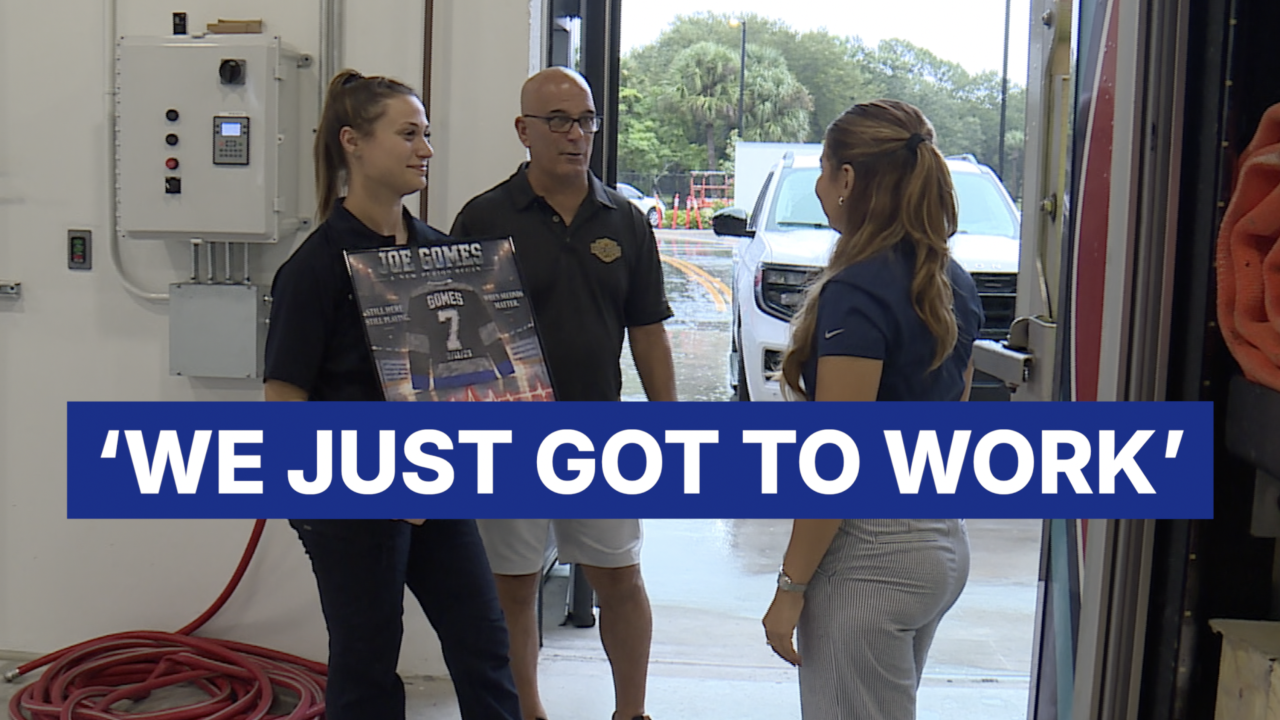 WPTV's Samantha Gutierrez connecting with JFRD's Jessica Herman and the man she rescued Joe Gomes
