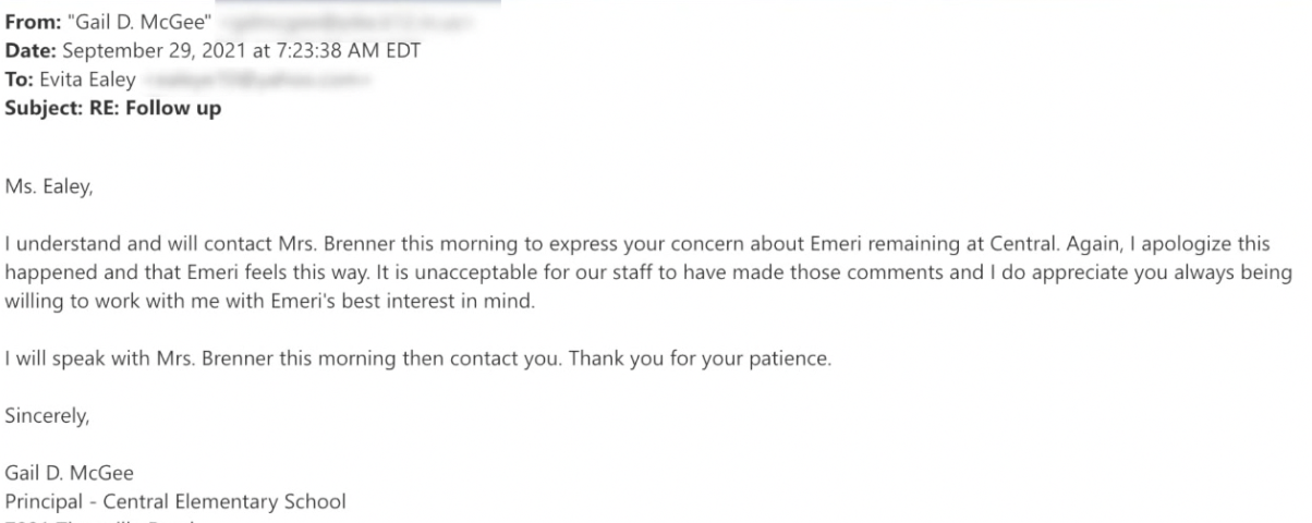 Email from principal