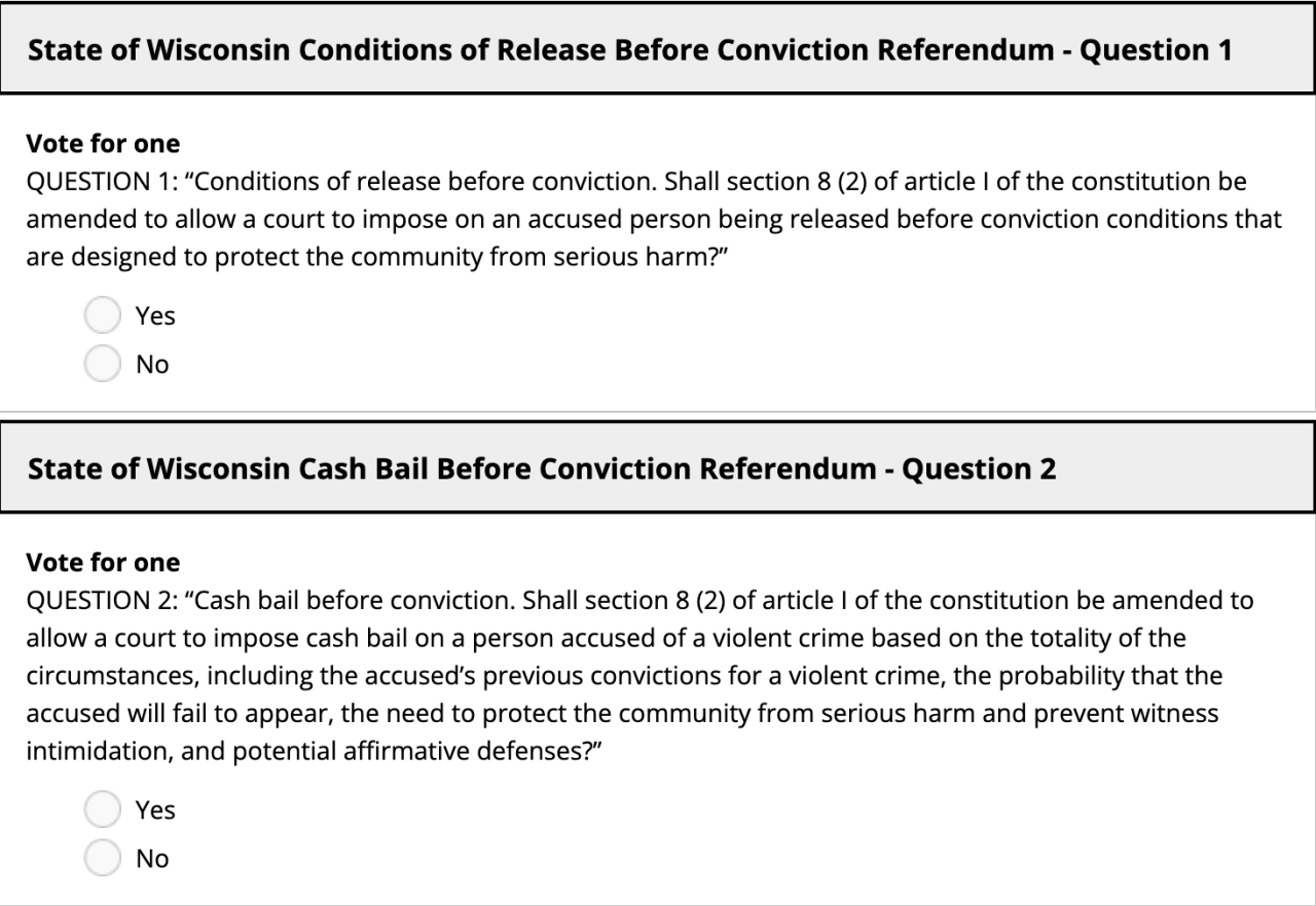 Wisconsin votes for referendum on cash bail and violent crimes