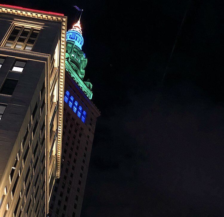 Cleveland goes blue to support first responders and healthcare workers.