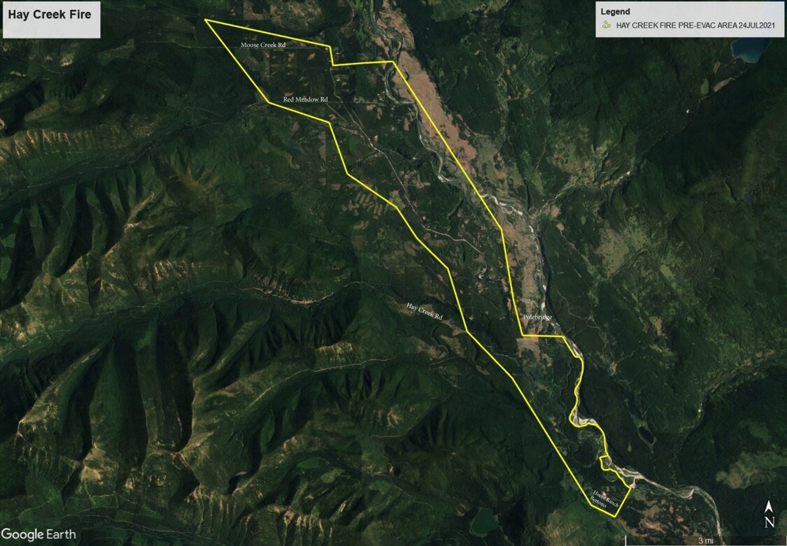 Hay Creek Fire Evacuation Warning area