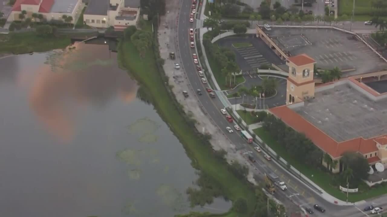 Eastbound traffic backed up on Banyan Boulevard near WPTV, Oct. 5, 2021