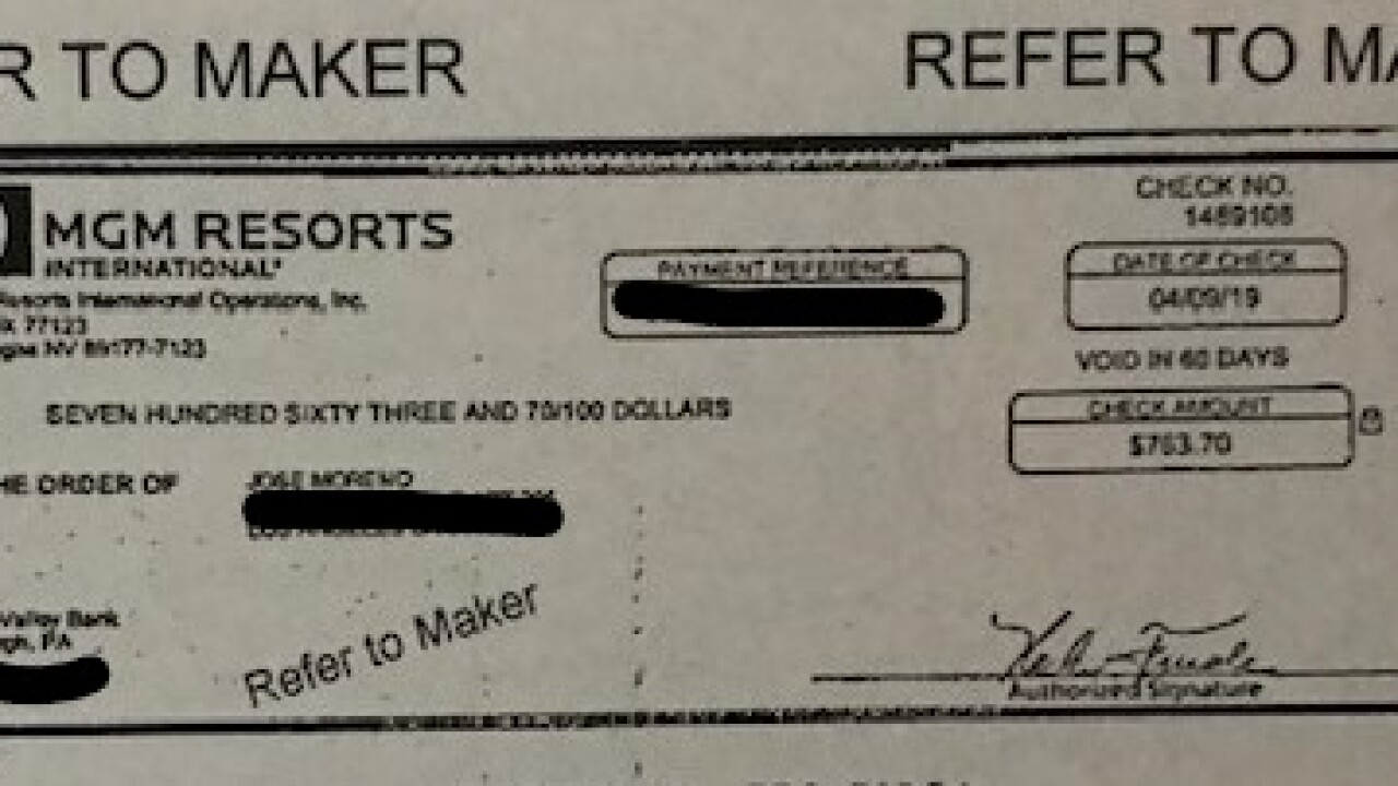 Winning bettor loses as 2 MGM payout checks bounce