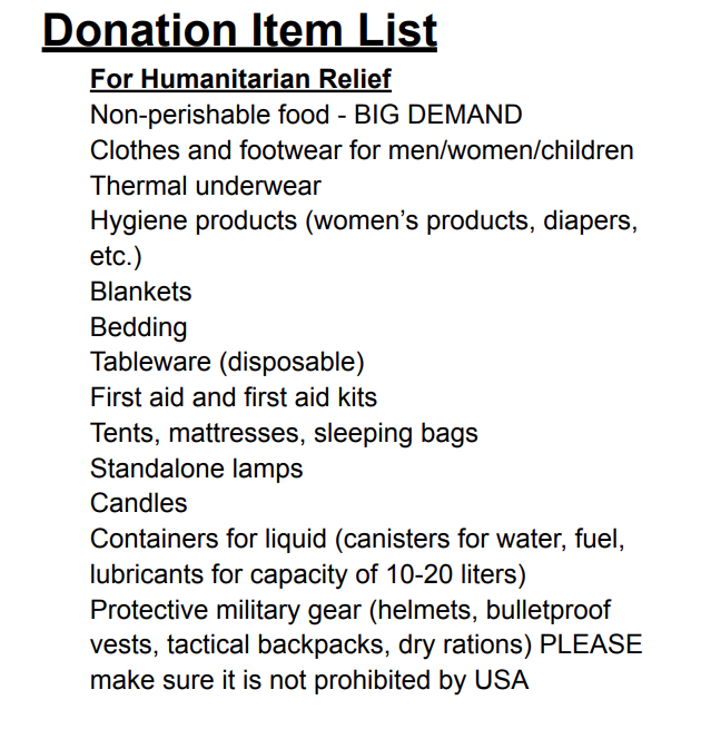 Ukrainian Army Relief Drive