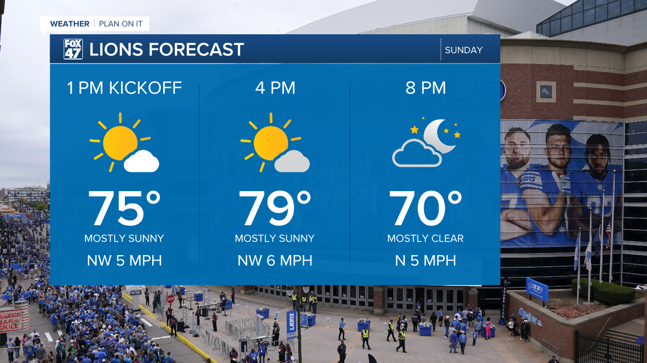 Detroit Lions at Ford Field this Sunday with warm weather expected
