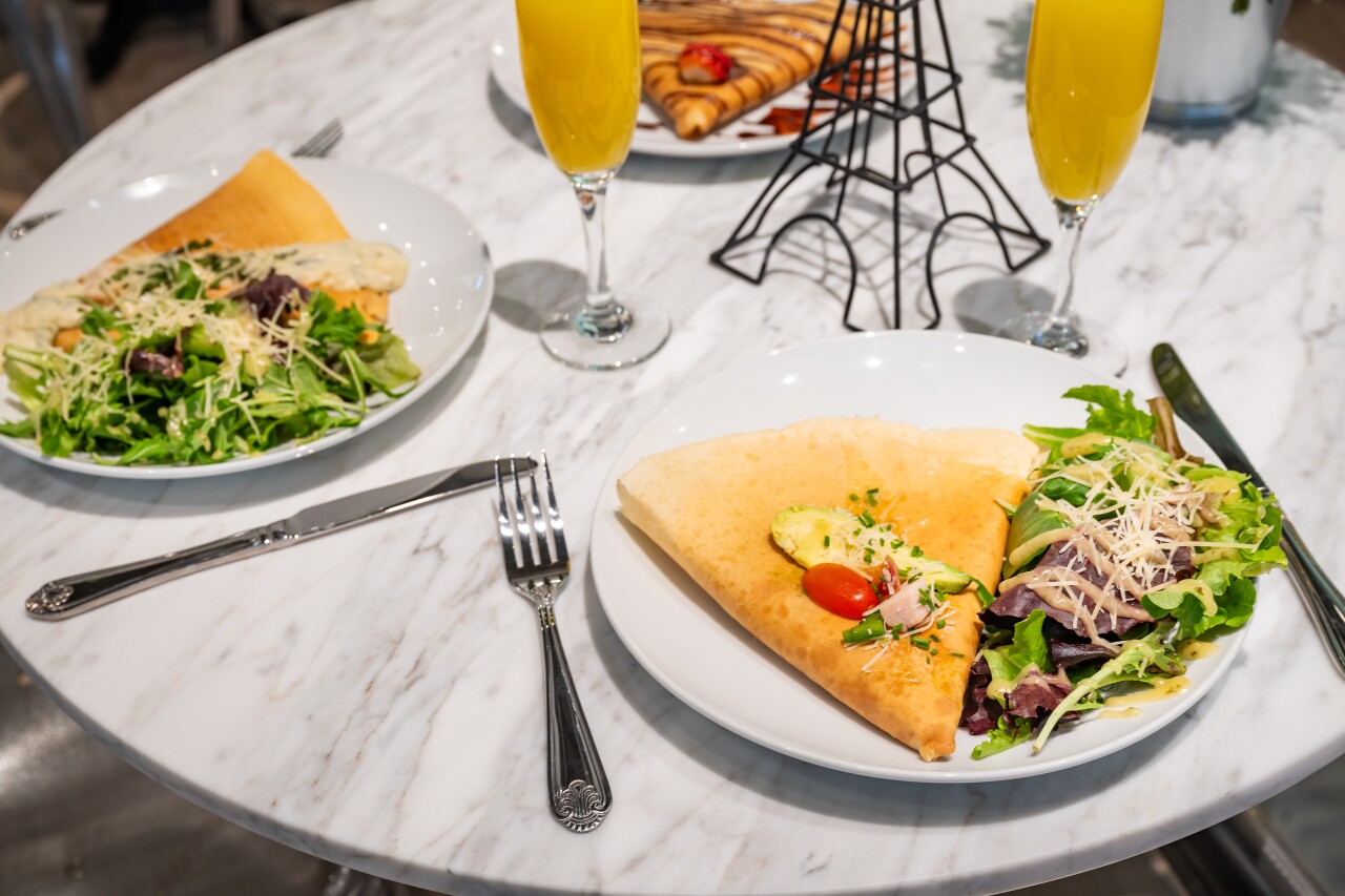 The French-inspired restaurant has a specialty in making crepes, but also offers omelets, soups, salads, paninis and an “array of coffees.”