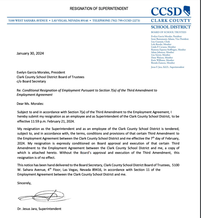 Dr. Jesus Jara resignation letter