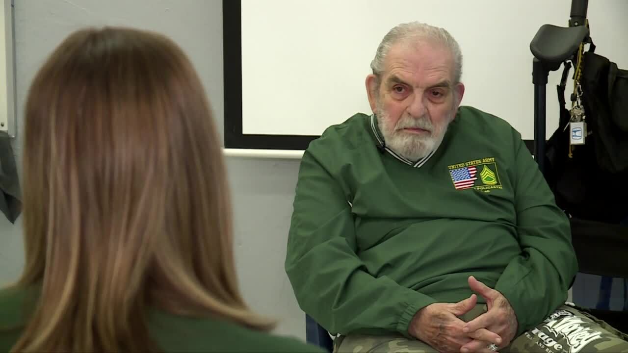WPTV education reporter Stephanie Susskind speaks to Army veteran Frank Policastri at SouthTech Academy in Palm Beach County on Jan. 31, 2024.jpg
