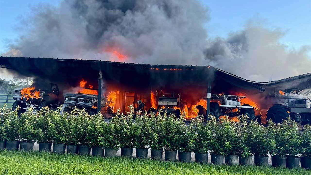 A barn that caught fire in Martin County on Sept. 24, 2026, caused large flames and sent black smoke into the air that could be seen for miles.