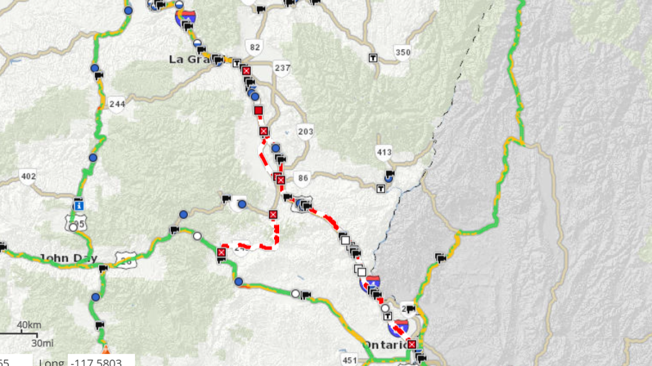 WB I-84 closure between Ontario and La Grande
