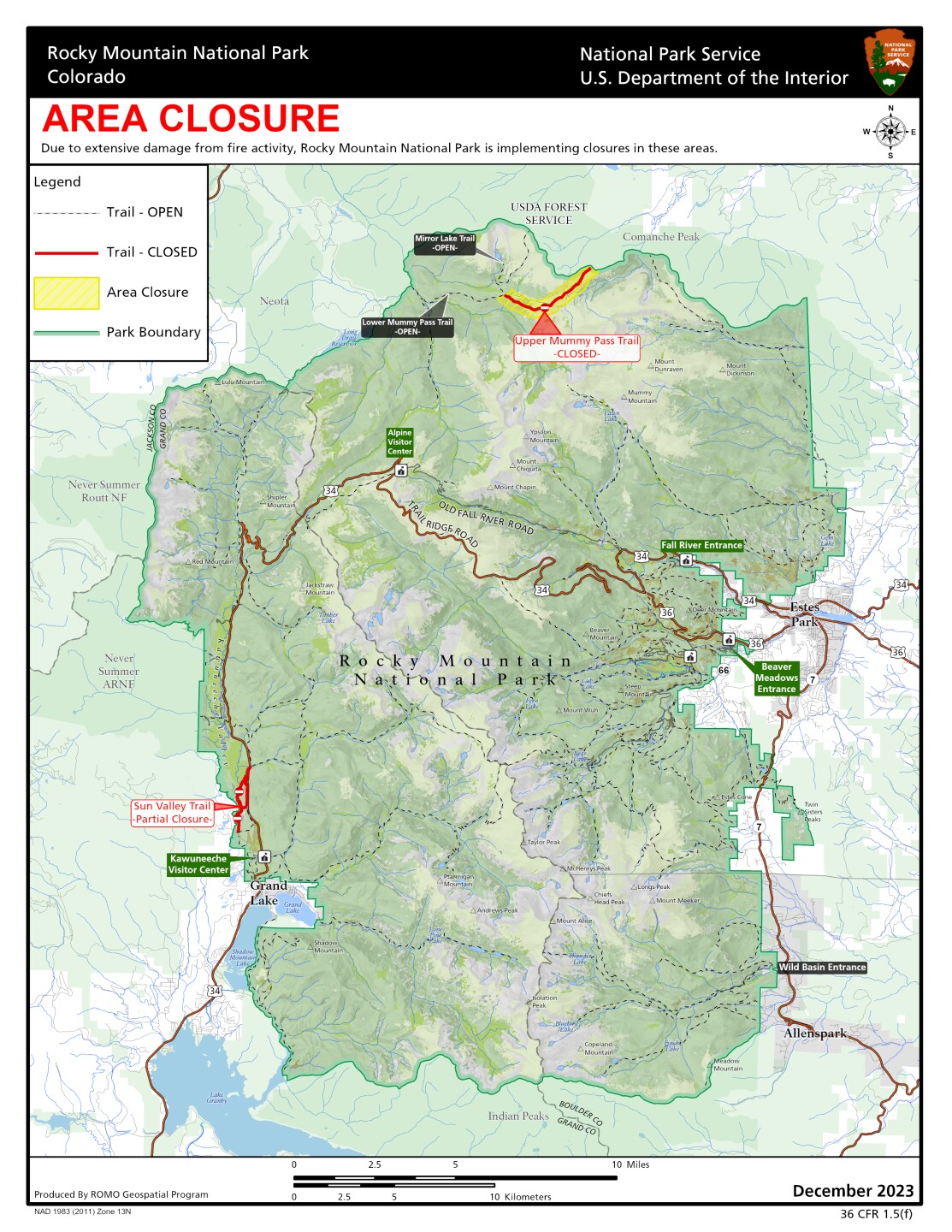 fire closure map_Rocky Mountain National Park