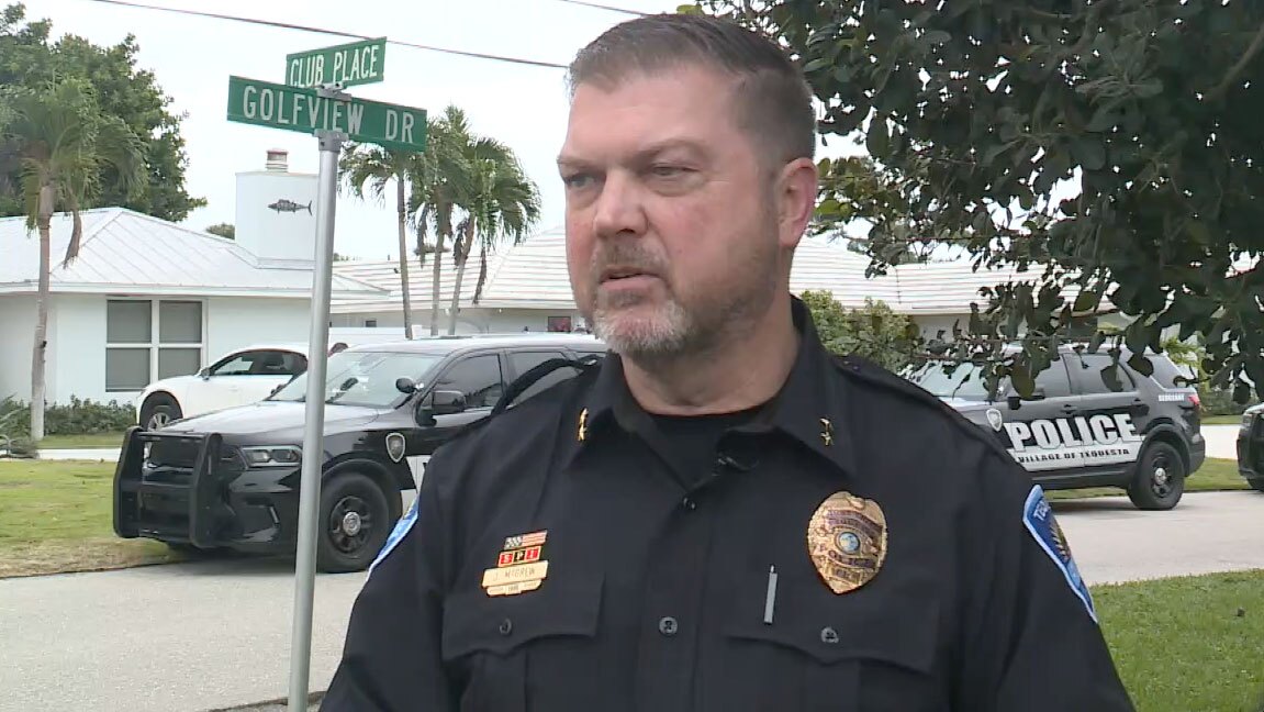 Assistant Police Chief Jim McGrew discusses an investigation at the home of Julie Mitchell in Tequesta on Jan. 18, 2024.