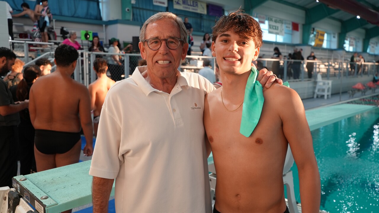 Noah Westbrook breaks King's 1 meter diving record set in 1974, meets the record holder Mark Brown