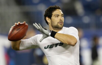 New York Jets quarterback Mark Sanchez warms up before an NFL football game between the Jets and the Tennessee Titans on Monday, Dec. 17, 2012, in Nashville, Tenn.