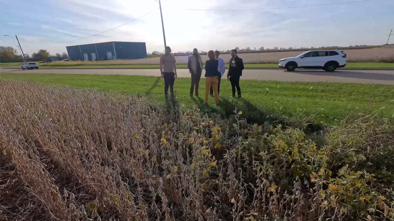 News 5 reporter Michelle Jarboe talks to the Decimal Digital team and their lead investor at the edge of the property where the developer hopes to build a data center.