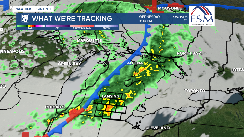 Cold front advancing through Michigan today drives showers and storms this afternoon and evening