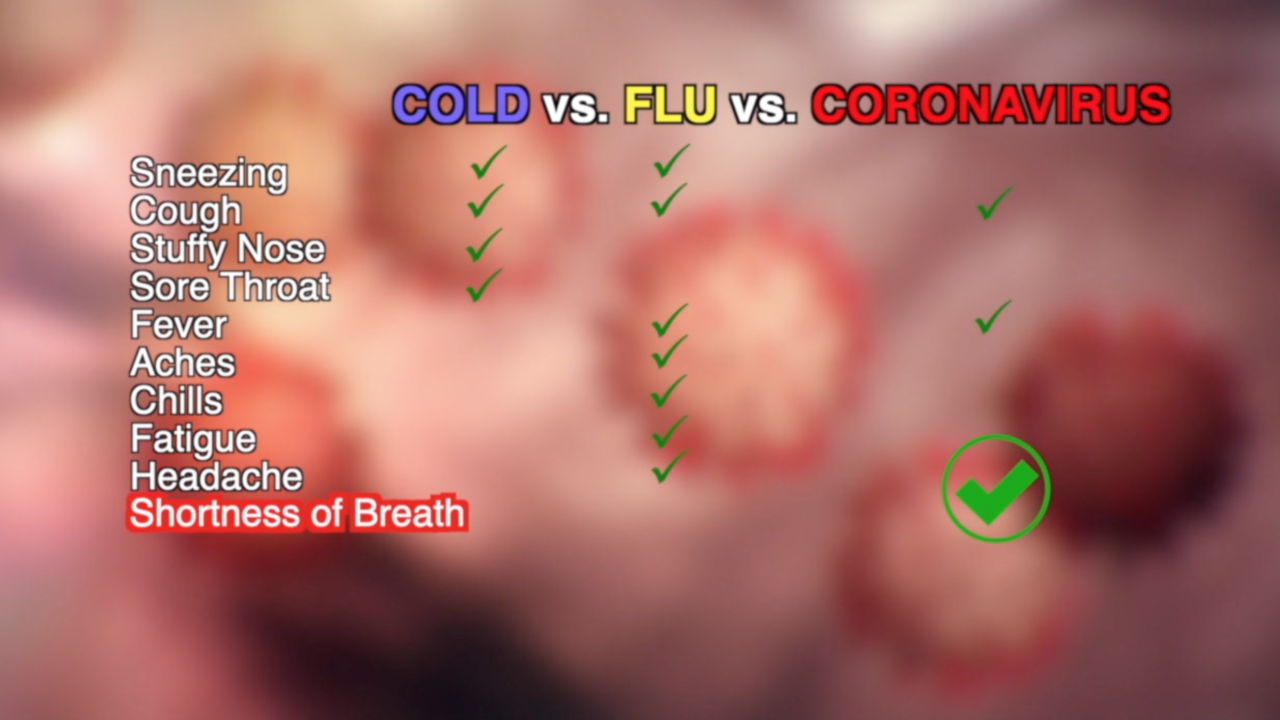 What's the difference? Cold vs. Flu vs. Coronavirus Symptoms What's the difference? Cold vs. Flu vs. Coronavirus Symptoms