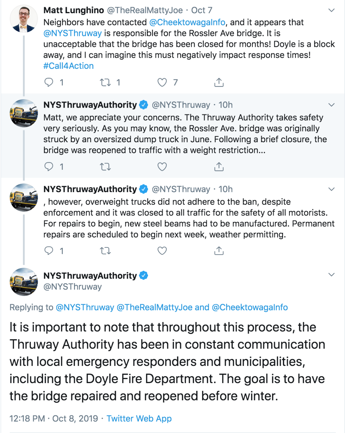 ROSSLER AVE. BRIDGE TWITTER RESPONSE