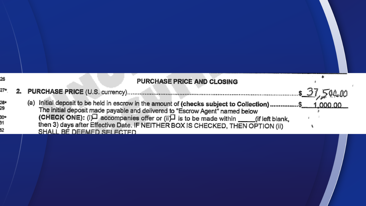 Purchase price from second contract, which lawsuit alleges shows the purchase price was reduced by half from the actual signed contract