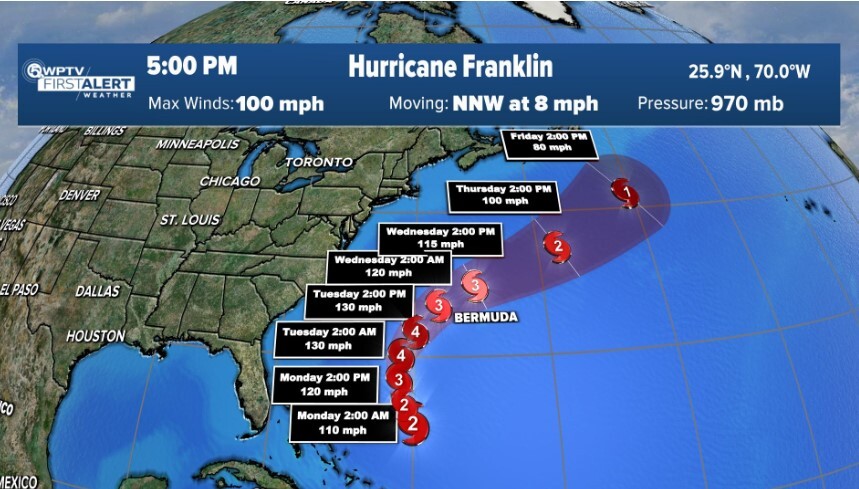 Hurricane Franklin tracking at 5 p.m. Aug. 27, 2023.jpg